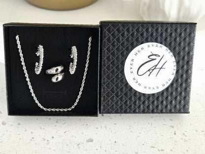 Ivy Silver - Necklace, Earrings, Ring - Gift Set